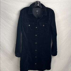 GAP Black stretch velvet Button-Down Dress small